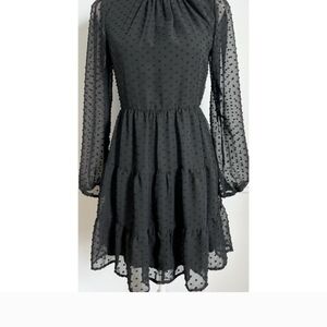 Altar’s State • Black Sheer Clip Dot Polka Dot Turtleneck Dress